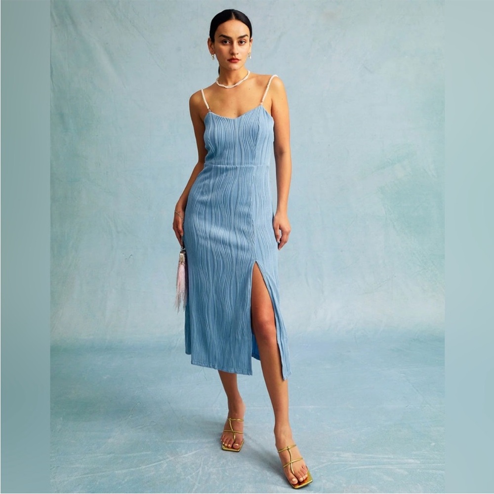 RIHOAS The Wave Textured Pearl Strap Midi Dress